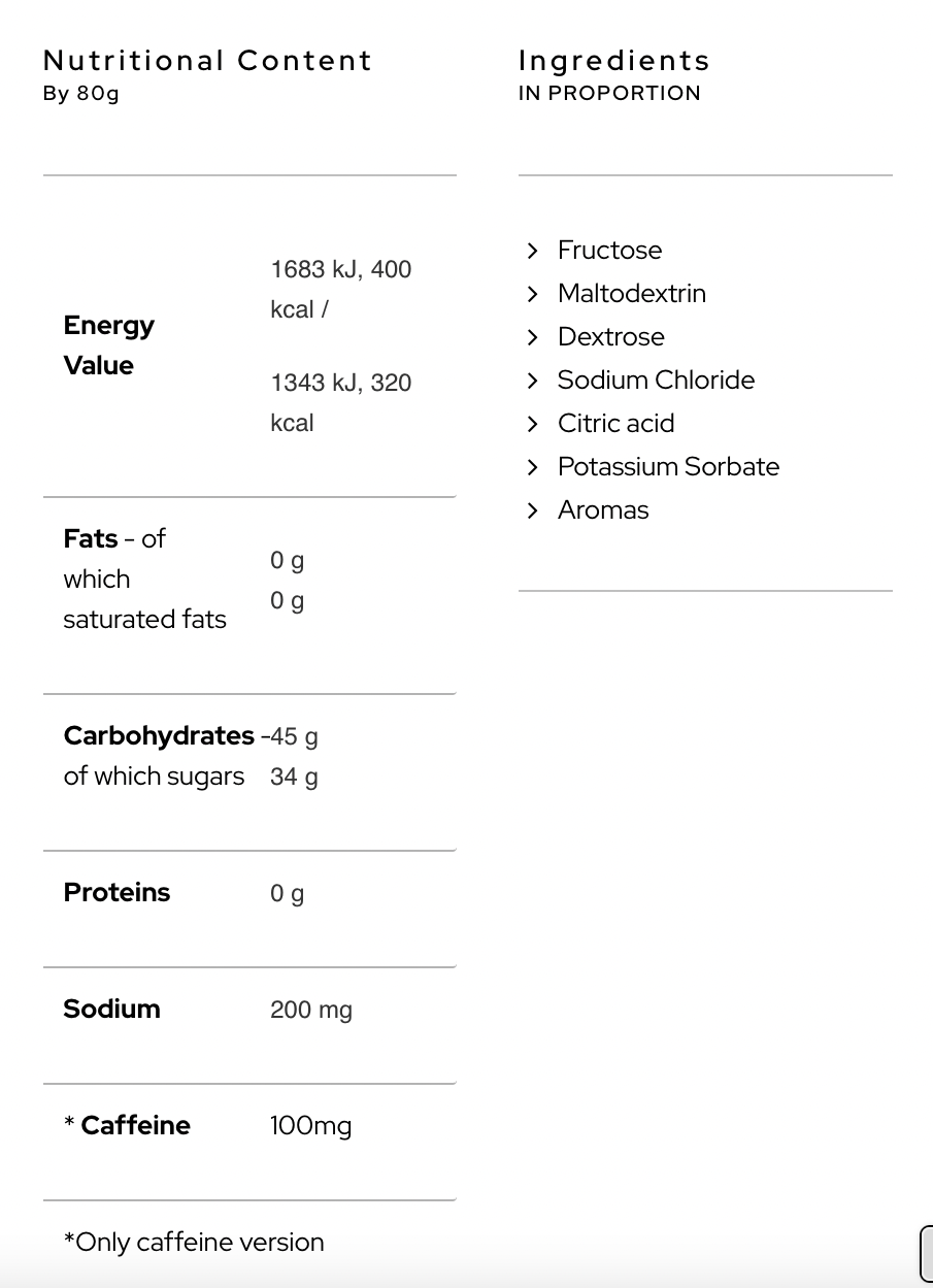 ENERGY GEL · UNUSUAL GEL 45CHO 100 CAF (RATIO 1-1)